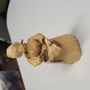 Vintage Hand-Made Corn Husk Doll Czechoslovakia Woman Carrying Sticks